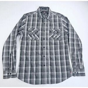 Airwalk Size Medium Men's Gray Check Logo Tag Long Sleeve Dual Pocket Shirt